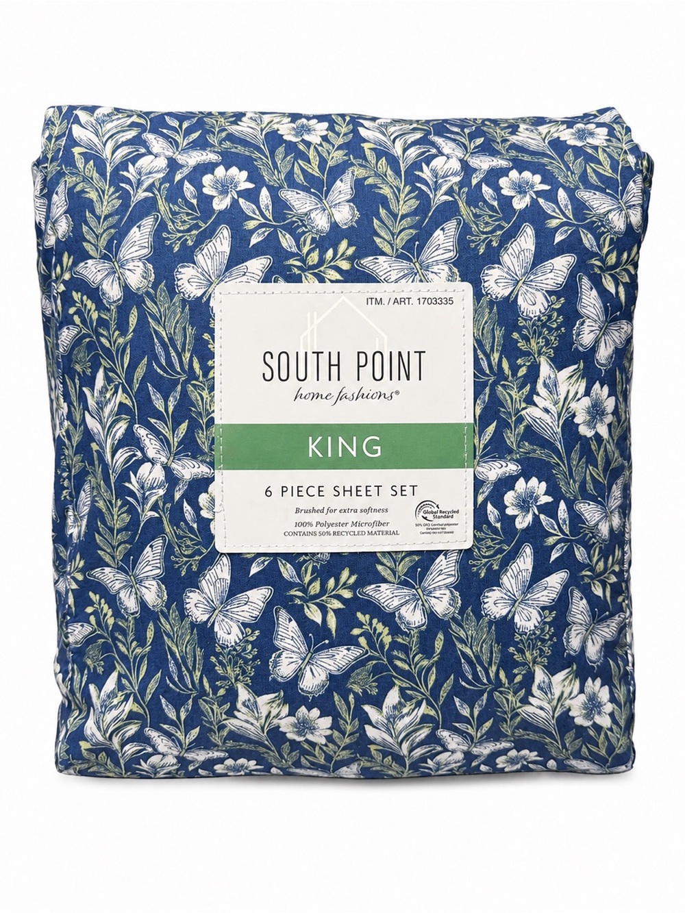 King Blue Floral Butterfly Sheet Set NWT